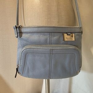 Tignanello Light Blue/Dusty Blue Pebbled Leather Crossbody Bag